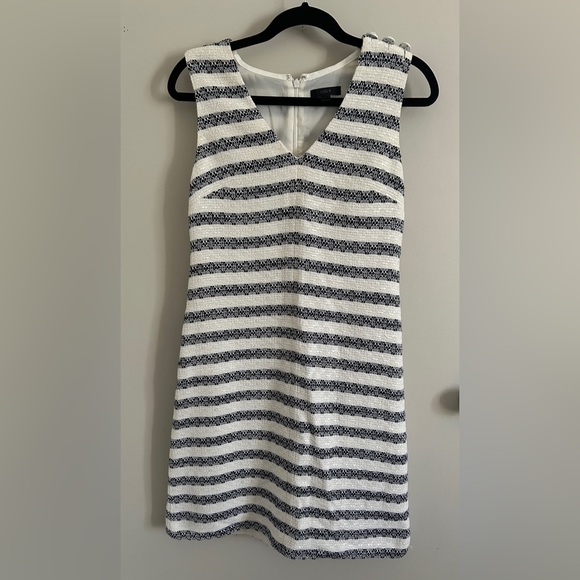 J.Crew Striped Tweed White Blue Sleeveless Nautical Dress Size 2 - Picture 2 of 11